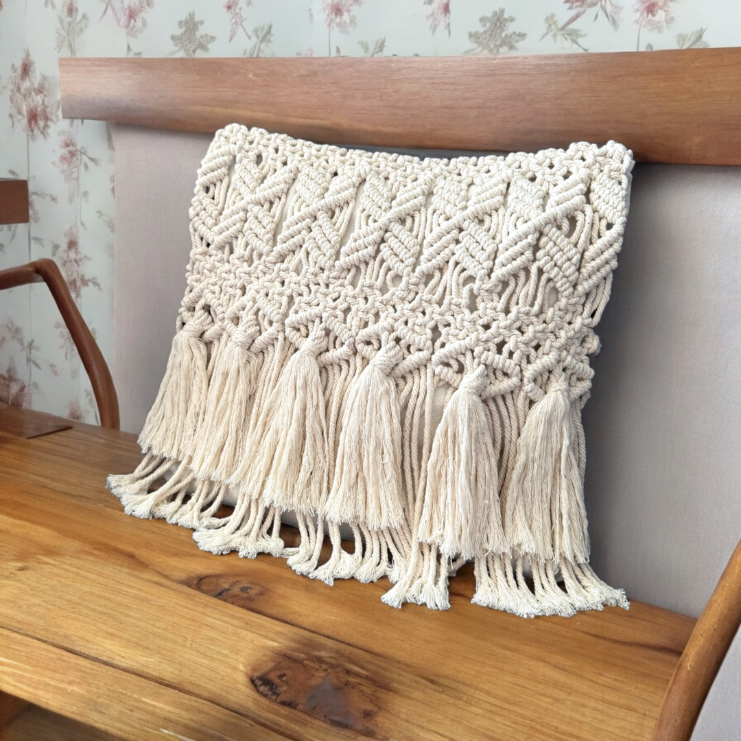 Handmade Macrame Cushion Cover – Natural & Eco-Friendly Boho Decor (40x40 cm)